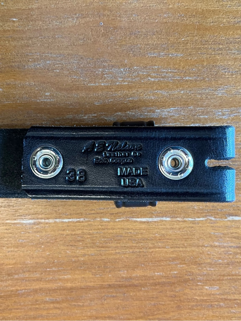 B. Nelson Black Leather Belt Size 38 Removable Snap Buckle Made in Oregon 🇺🇸